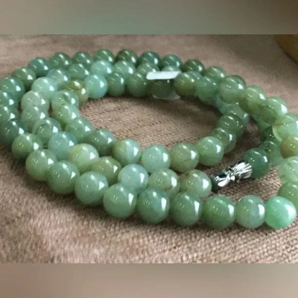 8mm 100% Natural A Green Emerald Jade Beads ~Necklace Have certificate-6223 - Picture 1 of 6